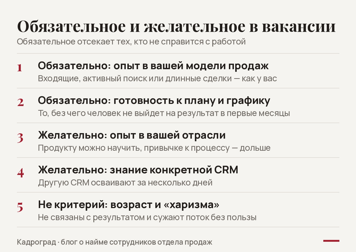 Обязательные и желательные требования в вакансии сотрудника отдела продаж